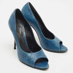 مملوكة مسبقًا Gucci Blue Guccissima Leather Peep Toe Pumps Size 36