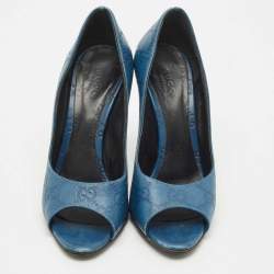 مملوكة مسبقًا Gucci Blue Guccissima Leather Peep Toe Pumps Size 36