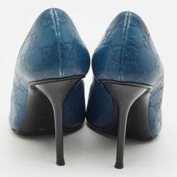 مملوكة مسبقًا Gucci Blue Guccissima Leather Peep Toe Pumps Size 36