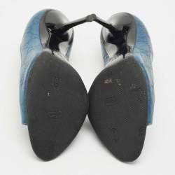 مملوكة مسبقًا Gucci Blue Guccissima Leather Peep Toe Pumps Size 36