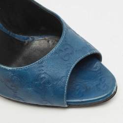 مملوكة مسبقًا Gucci Blue Guccissima Leather Peep Toe Pumps Size 36