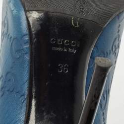 مملوكة مسبقًا Gucci Blue Guccissima Leather Peep Toe Pumps Size 36