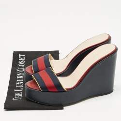 Pre Owned Gucci Multicolor GG Canvas and Leather Wedge Sandals Size 39.5