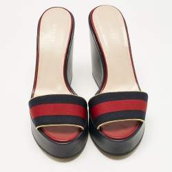 Pre Owned Gucci Multicolor GG Canvas and Leather Wedge Sandals Size 39.5