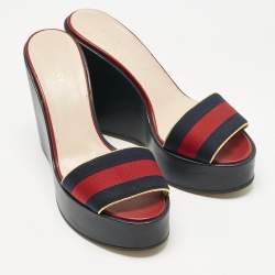 Pre Owned Gucci Multicolor GG Canvas and Leather Wedge Sandals Size 39.5