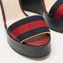 Pre Owned Gucci Multicolor GG Canvas and Leather Wedge Sandals Size 39.5