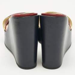 Pre Owned Gucci Multicolor GG Canvas and Leather Wedge Sandals Size 39.5