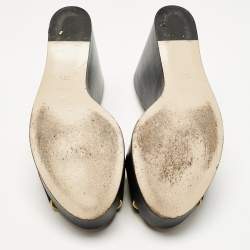 Pre Owned Gucci Multicolor GG Canvas and Leather Wedge Sandals Size 39.5