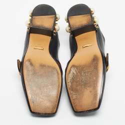 Pre Owned Gucci Black Leather Peyton GG Sylvie Pearl Studded Loafer Size 39