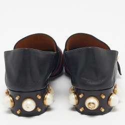 Pre Owned Gucci Black Leather Peyton GG Sylvie Pearl Studded Loafer Size 39