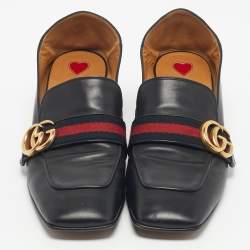 Pre Owned Gucci Black Leather Peyton GG Sylvie Pearl Studded Loafer Size 39