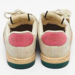 مملوكة مسبقًا Gucci Multicolor Nubuck Leather and GG Canvas Screener Sneakers Size 38.5