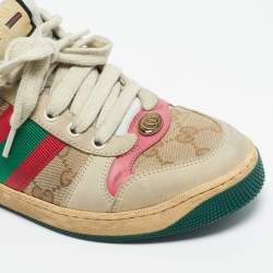 مملوكة مسبقًا Gucci Multicolor Nubuck Leather and GG Canvas Screener Sneakers Size 38.5
