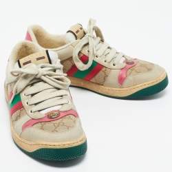 مملوكة مسبقًا Gucci Multicolor Nubuck Leather and GG Canvas Screener Sneakers Size 38.5