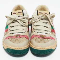 مملوكة مسبقًا Gucci Multicolor Nubuck Leather and GG Canvas Screener Sneakers Size 38.5