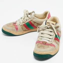 مملوكة مسبقًا Gucci Multicolor Nubuck Leather and GG Canvas Screener Sneakers Size 38.5
