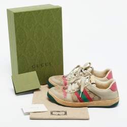 مملوكة مسبقًا Gucci Multicolor Nubuck Leather and GG Canvas Screener Sneakers Size 38.5