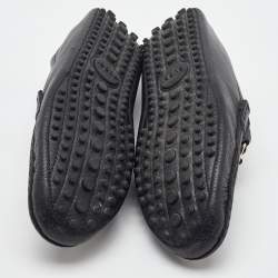 Pre Owned Gucci Black Leather Web Horsebit Slip On Loafers Size 37