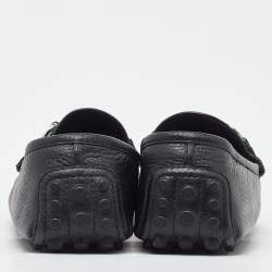 Pre Owned Gucci Black Leather Web Horsebit Slip On Loafers Size 37