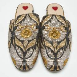 مملوكة مسبقًا Gucci Multicolor Brocade Fabric Princetown Mules Size 38.5