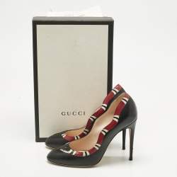 Pre Owned Gucci Black/Red Leather Kingsnake Pumps Size 38.5