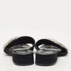 Pre Owned Gucci Black Suede Maxime Crystal Embellished Slide Sandals Size 35