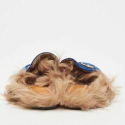 Pre Owned Gucci Blue Velvet and Fur Lined Princetown Flat Mules Size 38