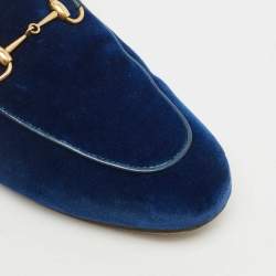 Pre Owned Gucci Blue Velvet and Fur Lined Princetown Flat Mules Size 38