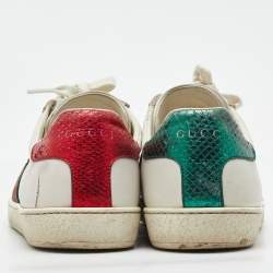 Pre Owned Gucci White Leather Ace Bee Embroidered Low Top Sneakers Size 38