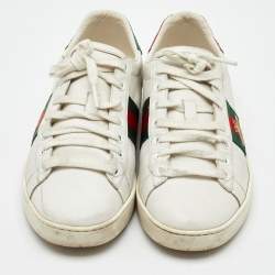 Pre Owned Gucci White Leather Ace Bee Embroidered Low Top Sneakers Size 38
