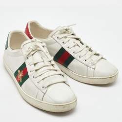 Pre Owned Gucci White Leather Ace Bee Embroidered Low Top Sneakers Size 38