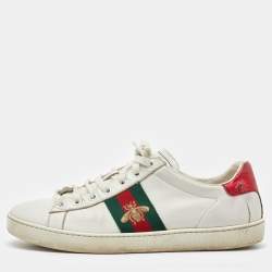 Pre Owned Gucci White Leather Ace Bee Embroidered Low Top Sneakers Size 38