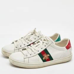 Pre Owned Gucci White Leather Ace Bee Embroidered Low Top Sneakers Size 38