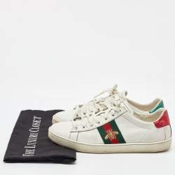 Pre Owned Gucci White Leather Ace Bee Embroidered Low Top Sneakers Size 38