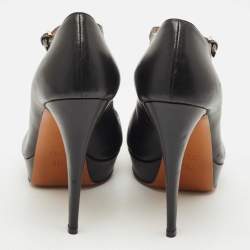 Pre Owned Gucci Black Leather Betty T-Strap Platform Pumps Size 38.5