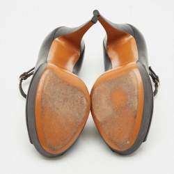 Pre Owned Gucci Black Leather Betty T-Strap Platform Pumps Size 38.5