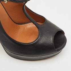 Pre Owned Gucci Black Leather Betty T-Strap Platform Pumps Size 38.5