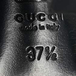 Pre Owned Gucci Gold/Black Leather And Suede Delphine Ankle Strap Sandals Size 37.5