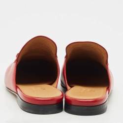 Pre Owned Gucci Red Leather Princetown Flat Mules Size 37
