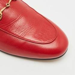 Pre Owned Gucci Red Leather Princetown Flat Mules Size 37