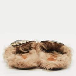 Pre Owned Gucci Black Tiger Embroidered Leather And Fur Princetown Horsebit Mule Sandals Size 37