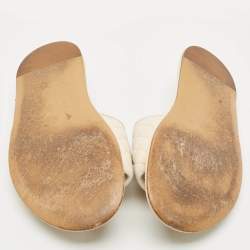 Pre Owned Gucci Cream Leather GG Logo Flat Slides Size 37