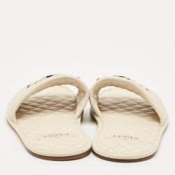 Pre Owned Gucci Cream Leather GG Logo Flat Slides Size 37