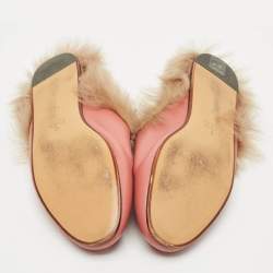 Pre Owned Gucci Pink Leather And Fur Princetown Sandals Size 40