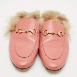 Pre Owned Gucci Pink Leather And Fur Princetown Sandals Size 40