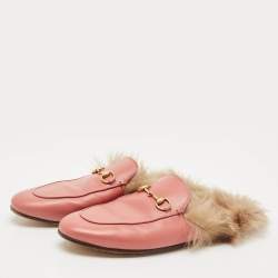 Pre Owned Gucci Pink Leather And Fur Princetown Sandals Size 40