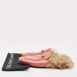 Pre Owned Gucci Pink Leather And Fur Princetown Sandals Size 40