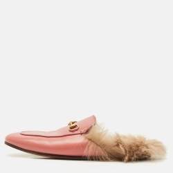 Pre Owned Gucci Pink Leather And Fur Princetown Sandals Size 40