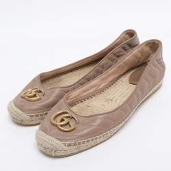 Pre Owned Gucci Nude Pink Quilted Leather GG Marmont Espadrille Flats Size 39