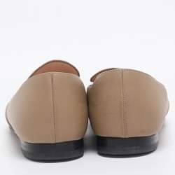 Pre Owned Gucci Dark Beige Leather Horsebit Slip On Loafers Size 38